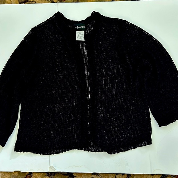 Sag Harbor Crocheted Black Cardigan Large for care and pit to pit, look below. - Picture 1 of 3